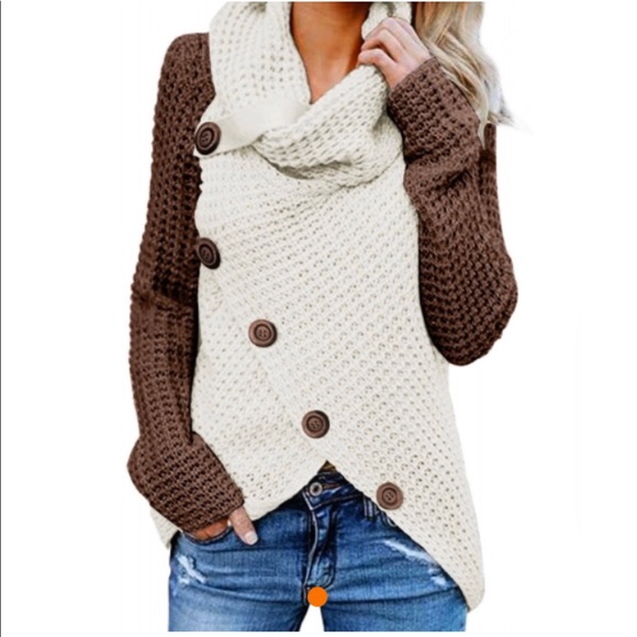Sweaters - 🍂JUST ONE LEFT🍂 Brown Button Turtle Cowl Sweater